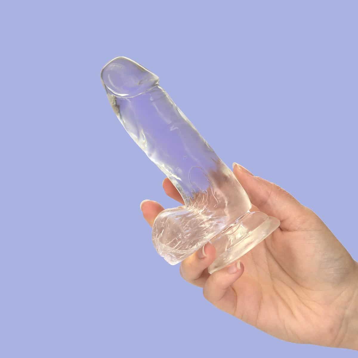 Cristal de toxicomanie – Dildo transparent 6" avec boules image 5