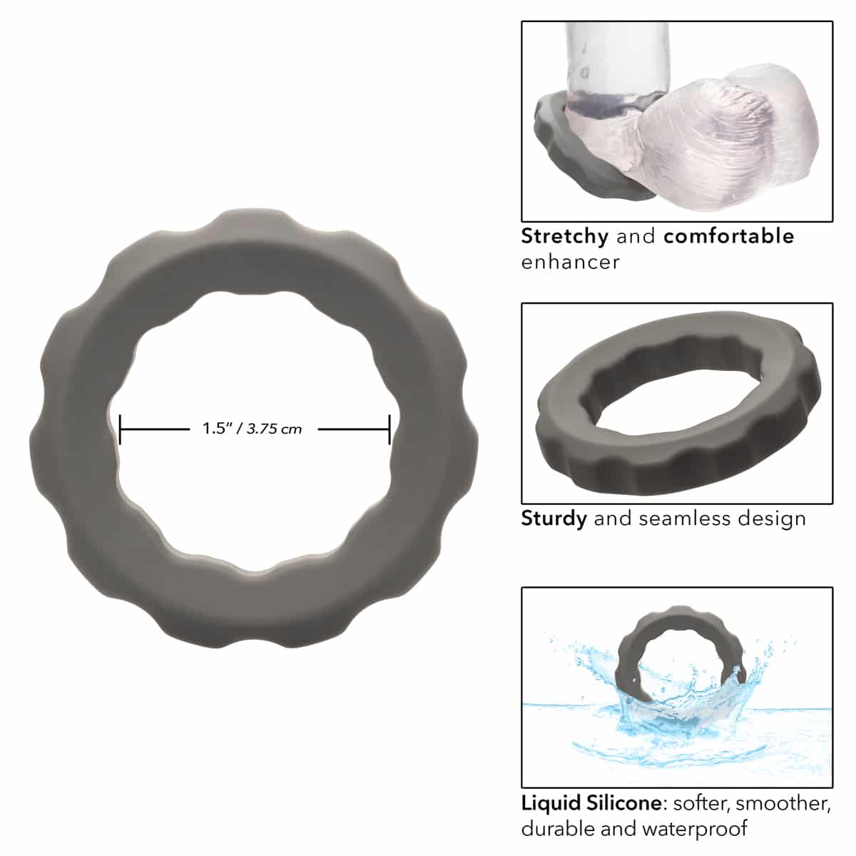 CalExotics® - Anneau Alpha - Silicone liquide Anneau d'érection – Gris image 5