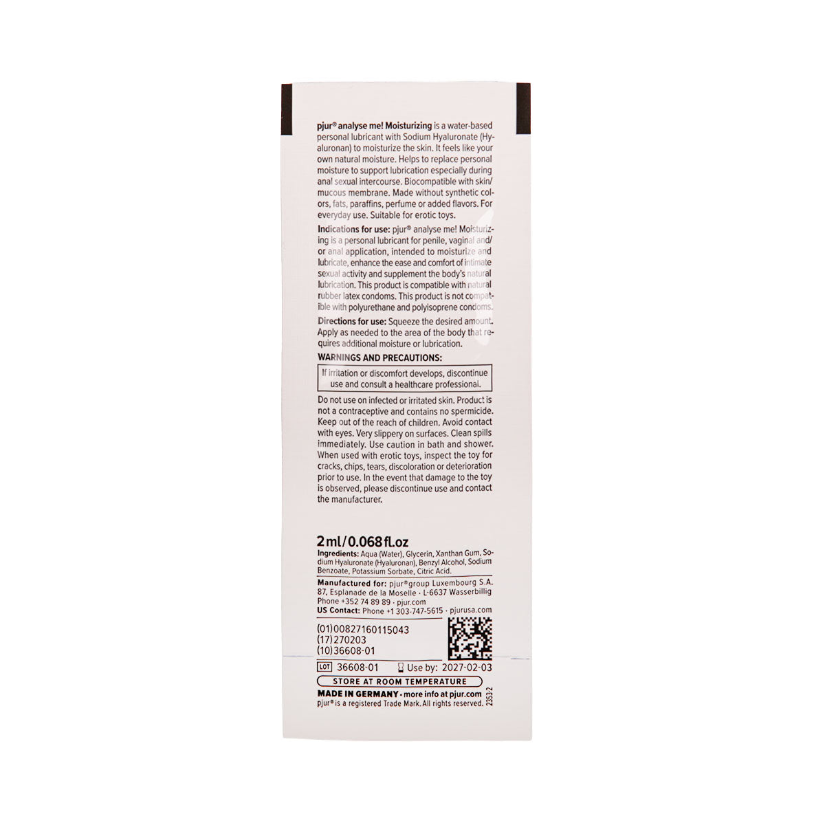 Pjur® Analyse Me - Lubrifiant Anal à base d'eau - Oreiller de 2 ml ESSAIS