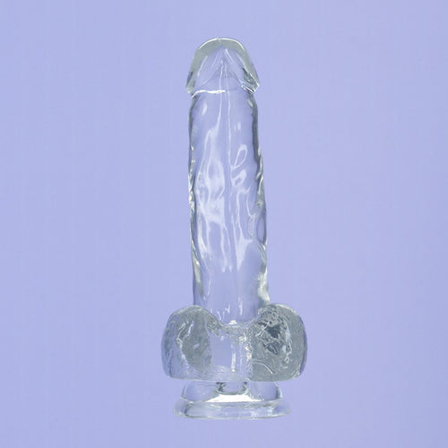 Cristal de toxicomanie – Dildo clair de 8" avec boules image 2