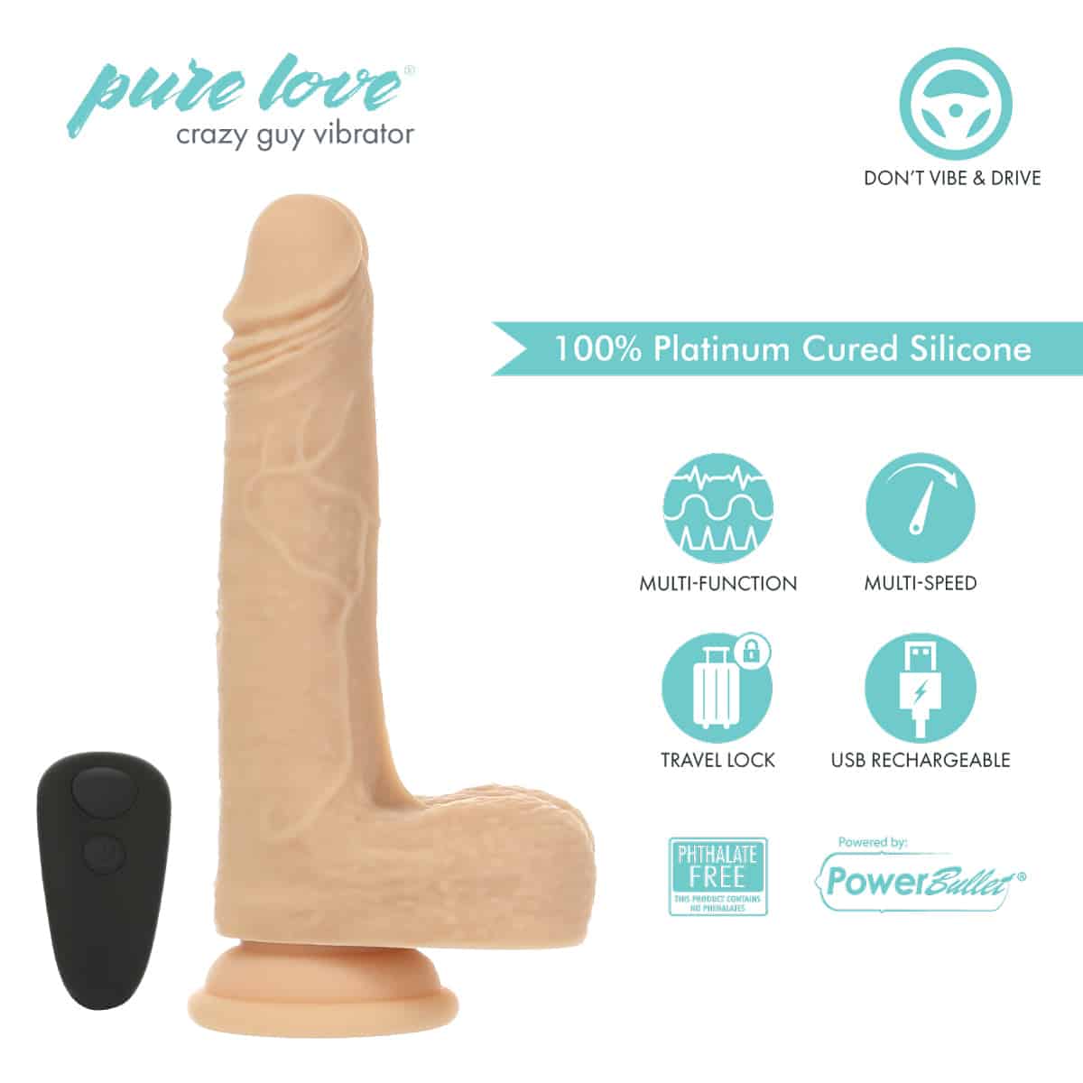 Pure Love® - Crazy Guy – Dong vibrant et aiguisant de 7,5 po image 0