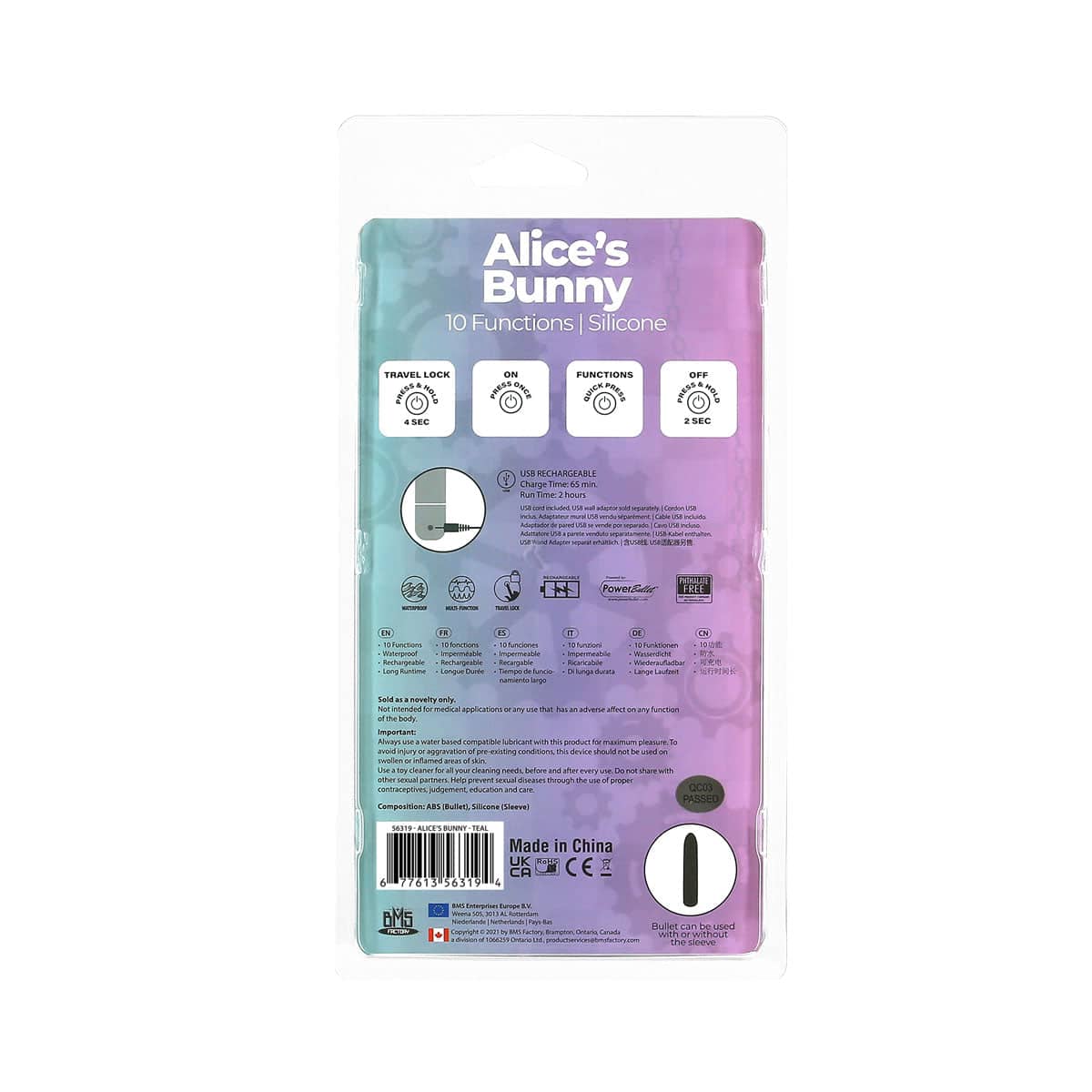 PowerBullet - Alices Bunny – Bullet rechargeable avec Manche de lapin amovible – Teal image 5