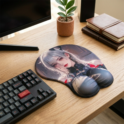 Anime Mouse Pad – Anime à cheveux gris fille avec top bleu