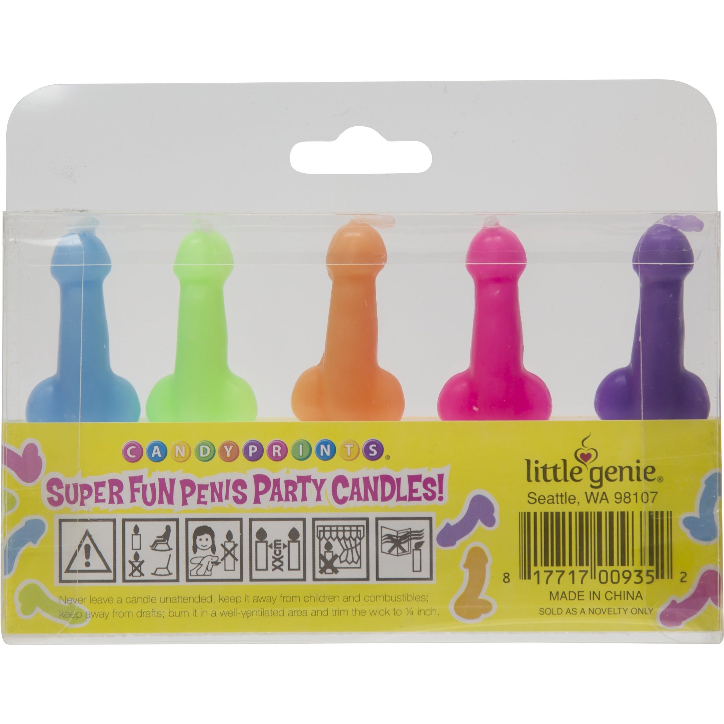 Candyprints Multicolore Bougies de fête de pénis - 5 Pack