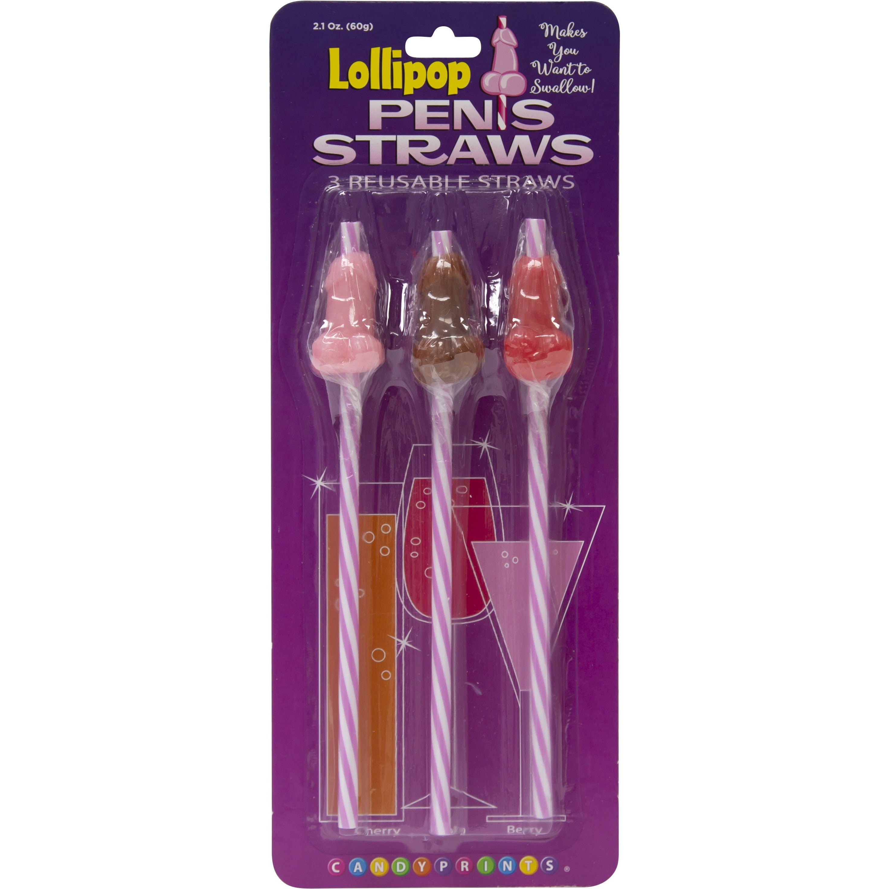 Impressions de bonbons Paille de pénis réutilisable Lollipop - 3 paquets