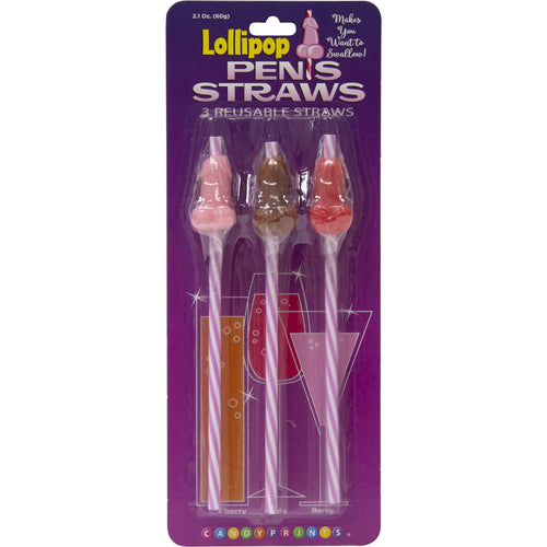 Impressions de bonbons Paille de pénis réutilisable Lollipop - 3 paquets
