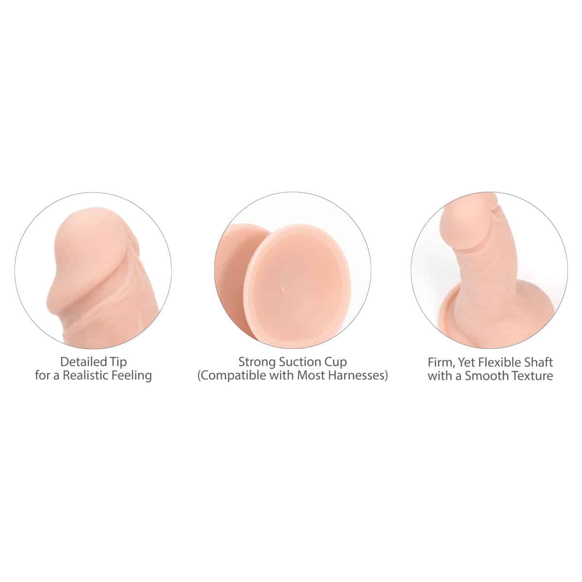 Pure Love® - Dildo en silicone réaliste lisse avec base d'aspiration – 7,5 po – Beige image 5
