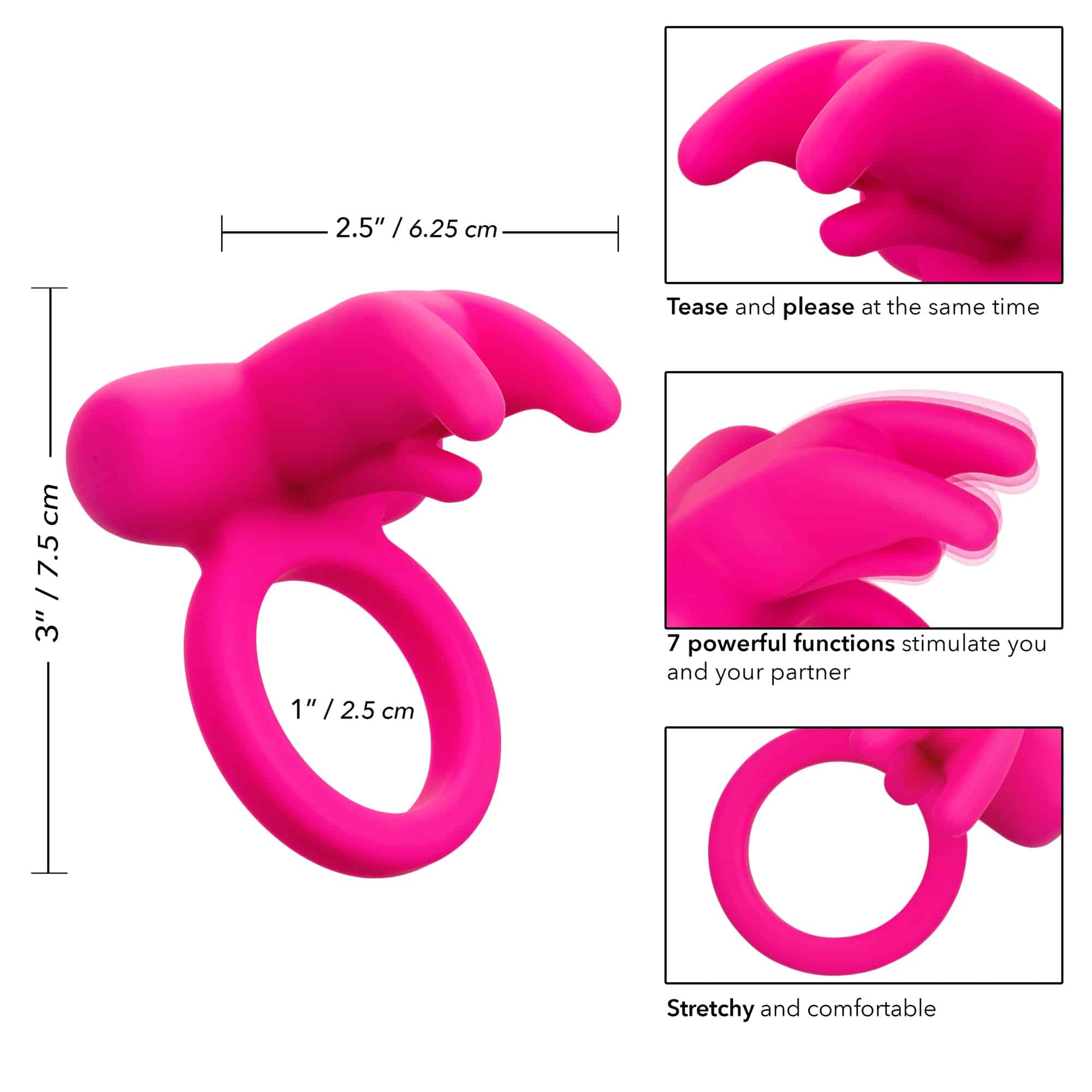 CalExotics® Triple Clit Flicker - Anneau de cock vibrant - Rose image 3