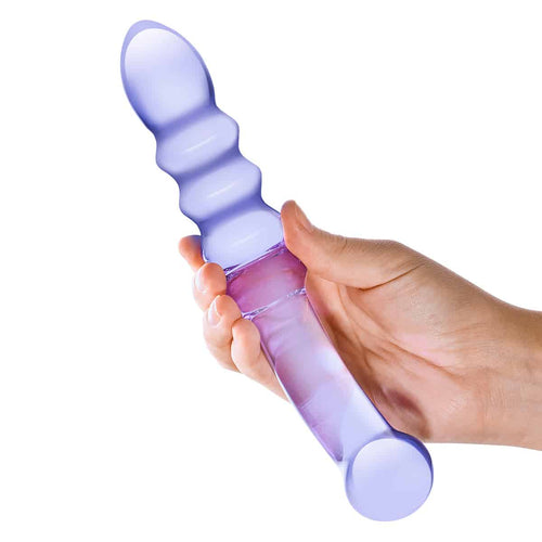 Glas Purple Rain Dildo en verre côtelé image 1