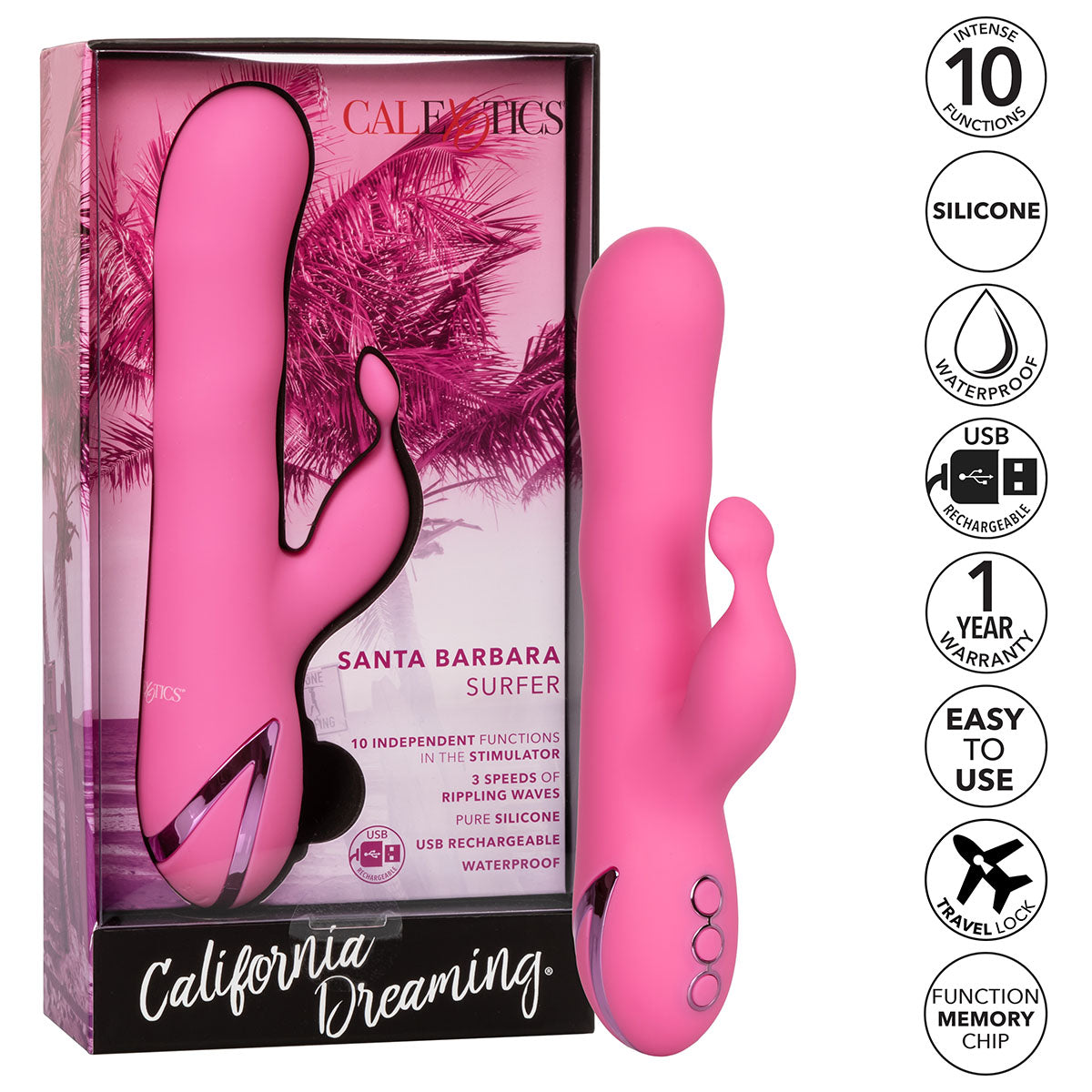 CalExotics® California Dreaming – Santa Barbara Surfer Dual Vibrator – Rose