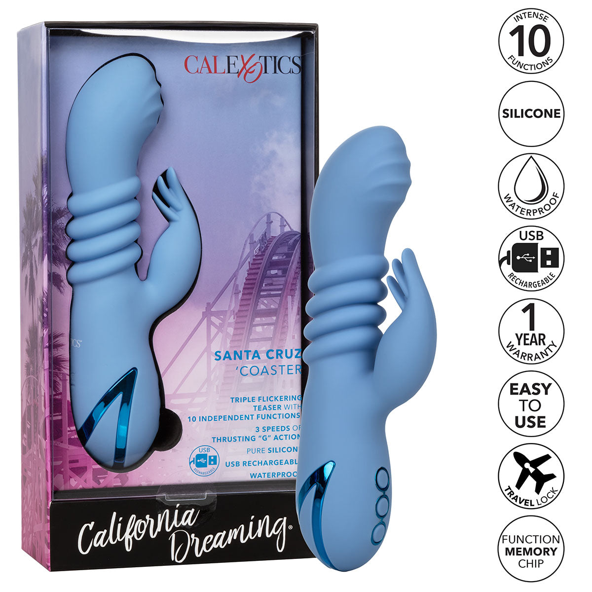 CalExotics® California Dreaming – double vibrateur de Santa Cruz Coaster – bleu