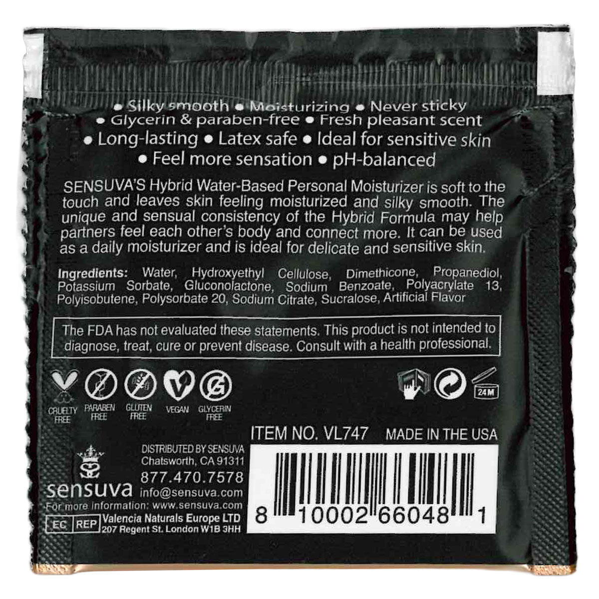 Sensuva – Formule Hybride Hybride Hydratant Personnel - Muffin Blueberry - Foil 6ml/0,20 fl oz.