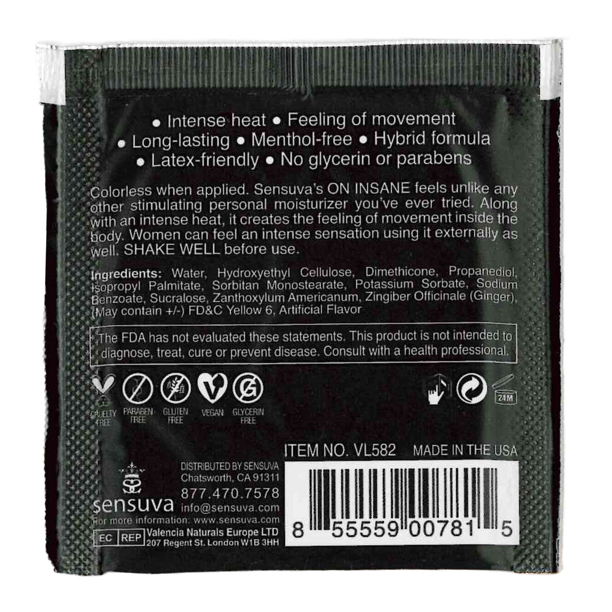 Sensuva – Ultra-stimulant SUR INSANE - Beurre Rhum - Foil 6ml/0,20 fl oz.
