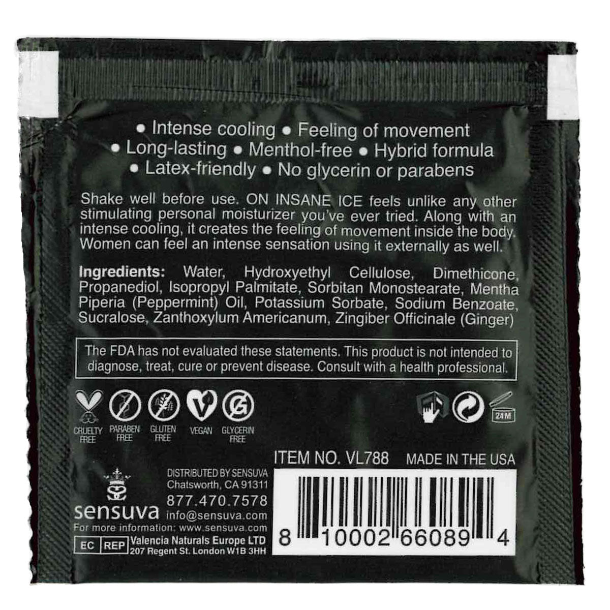 Sensuva – Ultra-stimulation et refroidissement SUR L'INSANE - ICE - Foil 6ml/0,20 fl oz.