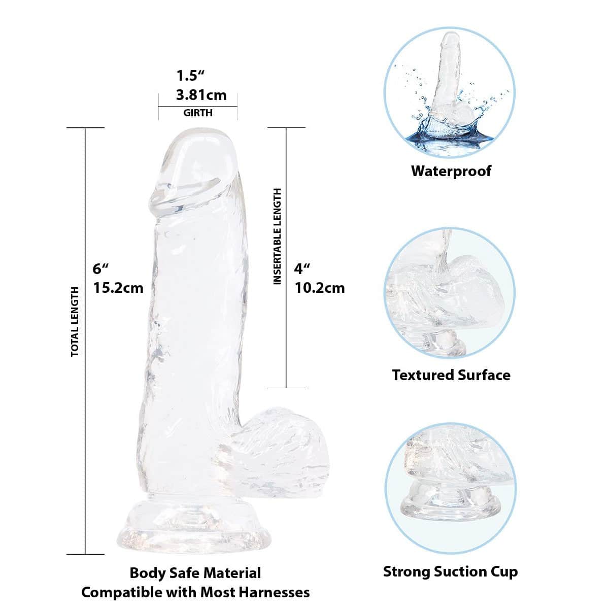 Cristal de toxicomanie – Dildo transparent 6" avec boules image 1