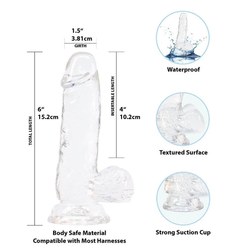 Cristal de toxicomanie – Dildo transparent 6" avec boules image 1