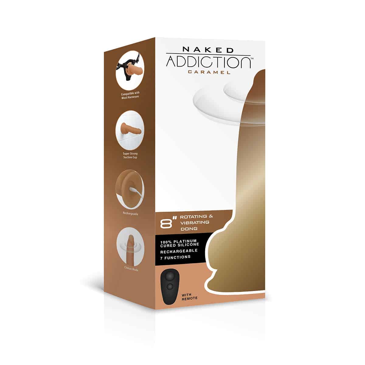 Dépendance nue Dildo rotatif et vibrant de 8" avec télécommande – Caramel image 0