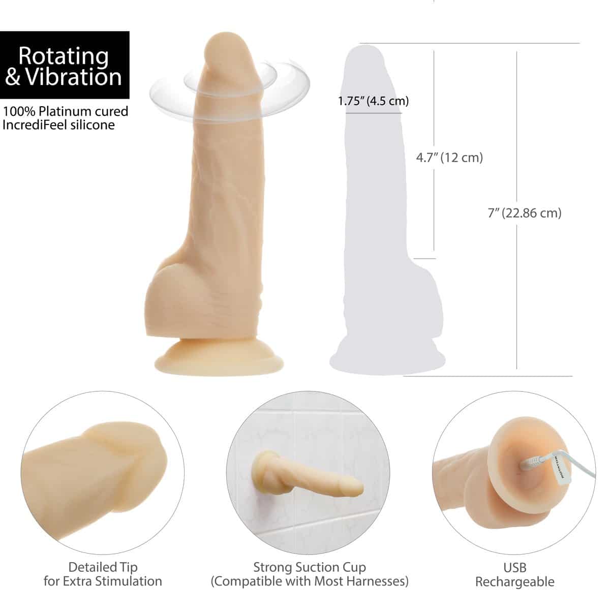 Dépendance nue Dildo rotatif et vibrant de 7" avec télécommande image 4