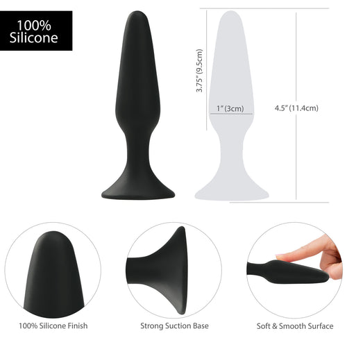 Pure Love® - Plug anal silicone – 4.5 pouces – Noir image 1