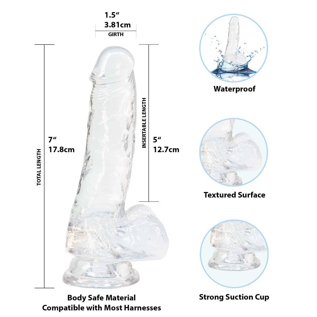 Cristal de toxicomanie – Dildo transparent de 7" avec boules image 5