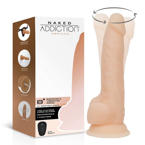 Dépendance nue Dildo rotatif et vibrant de 8" avec télécommande – Vanille image 1