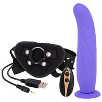 Seven Creations 9” Vibrating Strap-On & Harness – Purple
