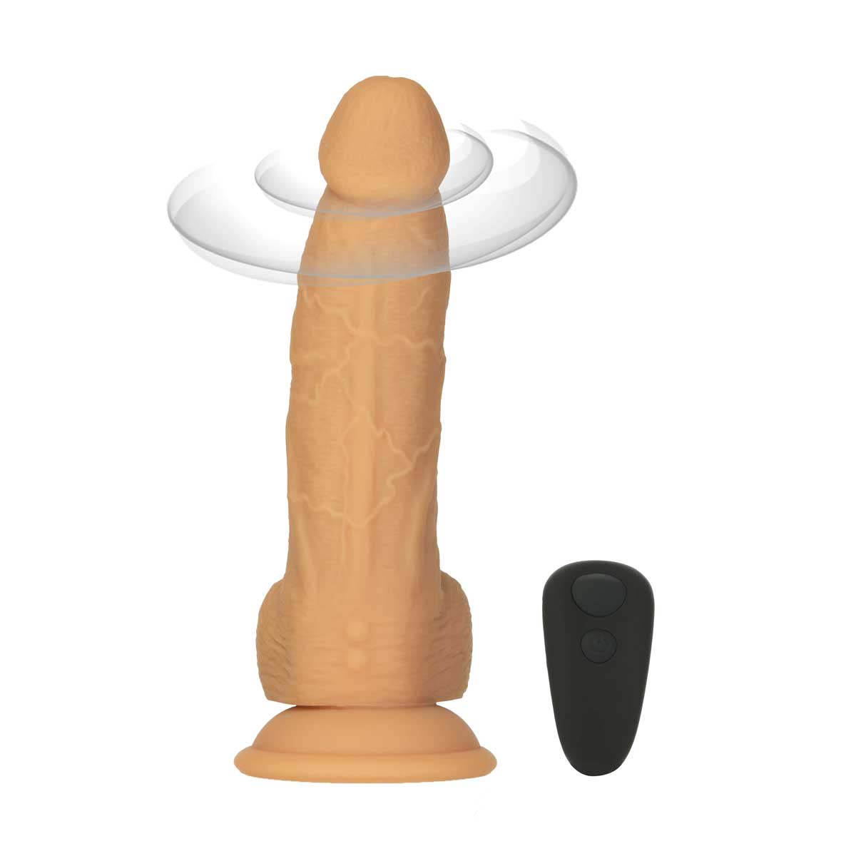 Dépendance nue Dildo rotatif et vibrant de 8" avec télécommande – Caramel image 1